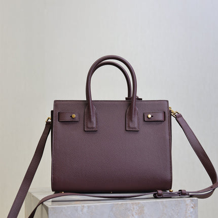 YSL 25S SAC DE JOUR MM 26 IN ROUGE CABERNET SUPPLE GRAINED CALFSKIN