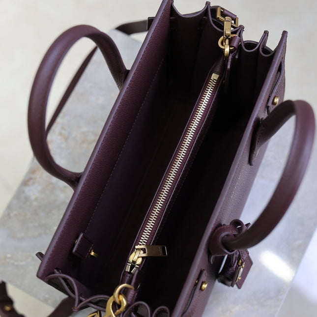 YSL 25S SAC DE JOUR MM 26 IN ROUGE CABERNET SUPPLE GRAINED CALFSKIN