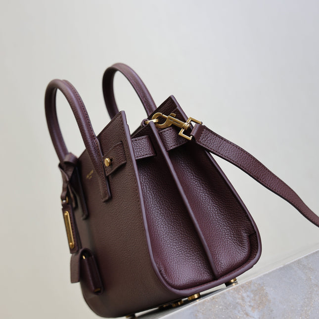 YSL 25S SAC DE JOUR 22 IN ROUGE CABERNET SUPPLE GRAINED CALFSKIN
