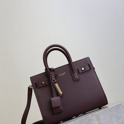 YSL 25S SAC DE JOUR 22 IN ROUGE CABERNET SUPPLE GRAINED CALFSKIN