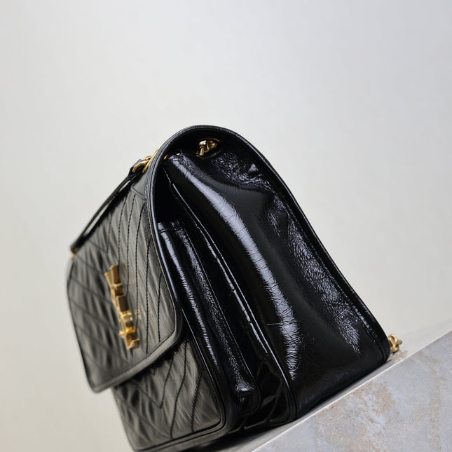 YSL 25S NIKI GM BAG 32 IN BLACK GLOSSY CALFSKIN GOLD HARDWRE