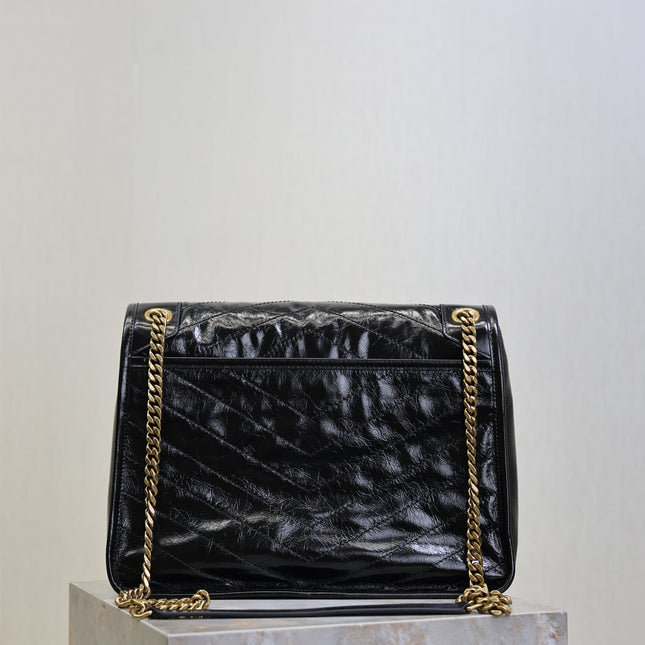 YSL 25S NIKI GM BAG 32 IN BLACK GLOSSY CALFSKIN GOLD HARDWRE