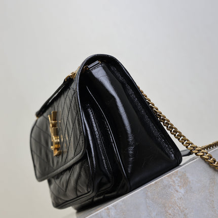YSL 25S NIKI MM BAG 28 IN BLACK GLOSSY CALFSKIN GOLD HARDWRE