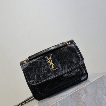 YSL 25S NIKI BAG 22 IN BLACK GLOSSY CALFSKIN GOLD HARDWRE