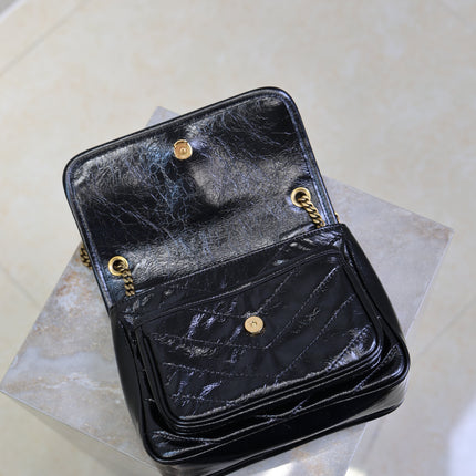 YSL 25S NIKI BAG 22 IN BLACK GLOSSY CALFSKIN GOLD HARDWRE