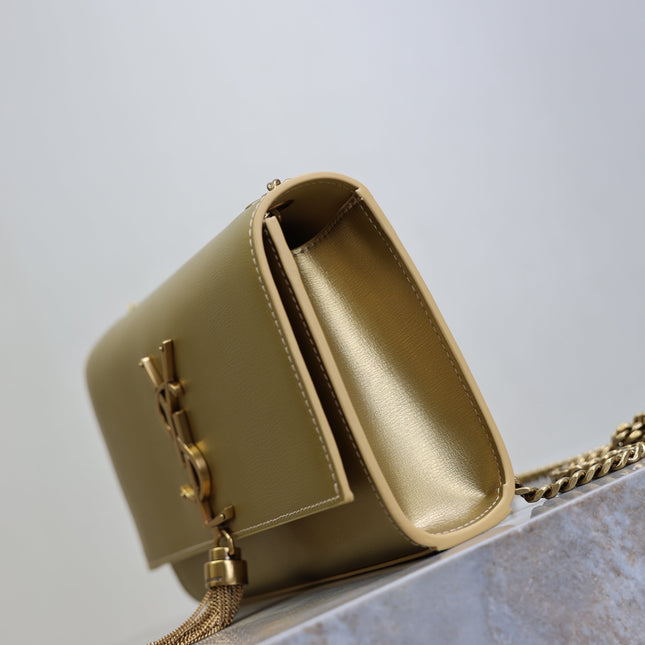 YSL 25S KATE TASSEL 20 IN GOLD METALLIC CALFSKIN GOLD HARDWRE