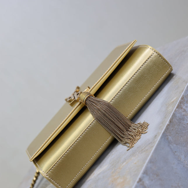 YSL 25S KATE TASSEL 20 IN GOLD METALLIC CALFSKIN GOLD HARDWRE