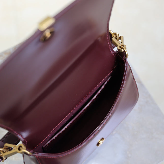 YSL 25S MINI VOLTAIRE 21 IN ROUGE CABERNET CALFSKIN SAINT LAURENT GOLD HARDWRE