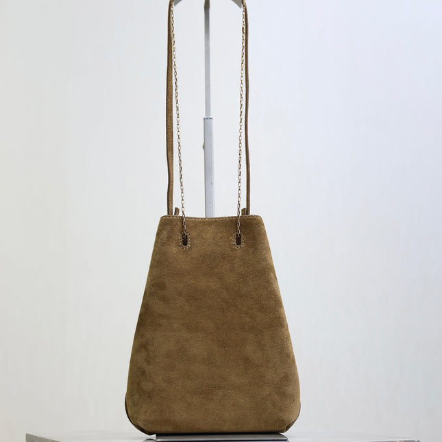 YSL 25S POCHON BAG 24 IN CARAMEL COGNAC SUEDE GOLD HARDWRE