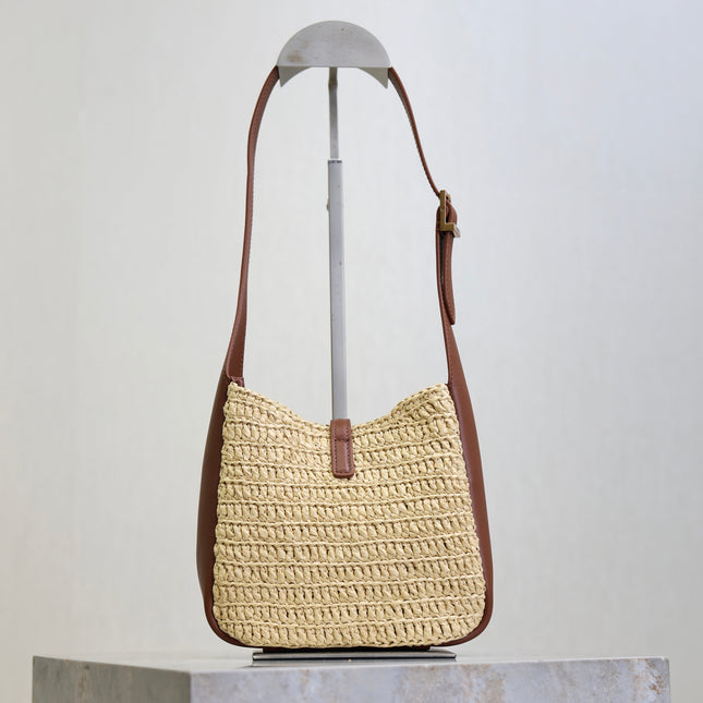 YSL 25S LE 5 À 7 SUPPLE BABY 16 IN RAFFIA AND CALFSKIN GOLD HARDWRE