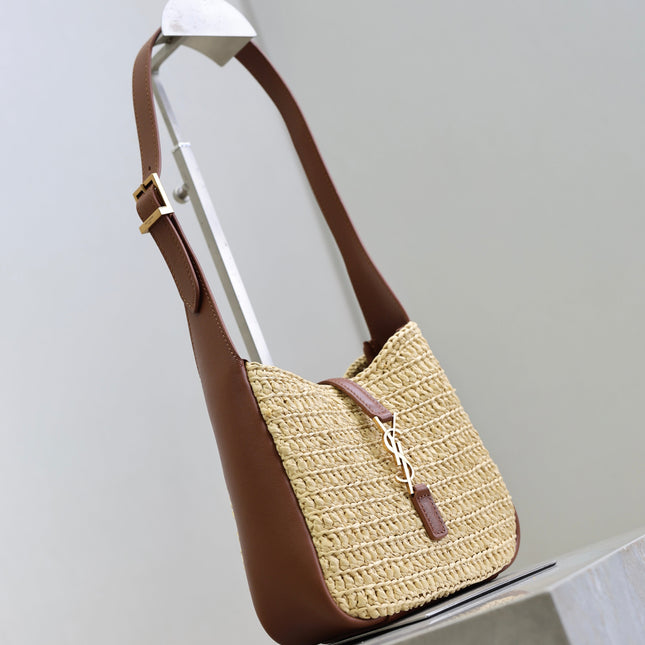 YSL 25S LE 5 À 7 SUPPLE BABY 16 IN RAFFIA AND CALFSKIN GOLD HARDWRE