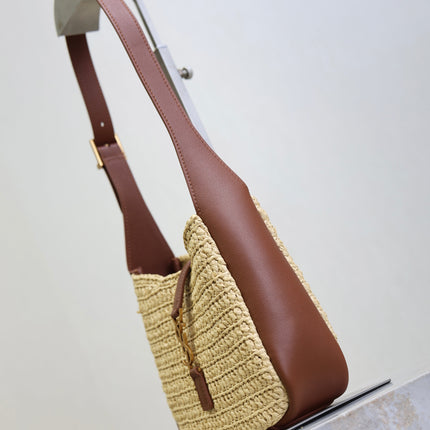 YSL 25S LE 5 À 7 SUPPLE BABY 16 IN RAFFIA AND CALFSKIN GOLD HARDWRE