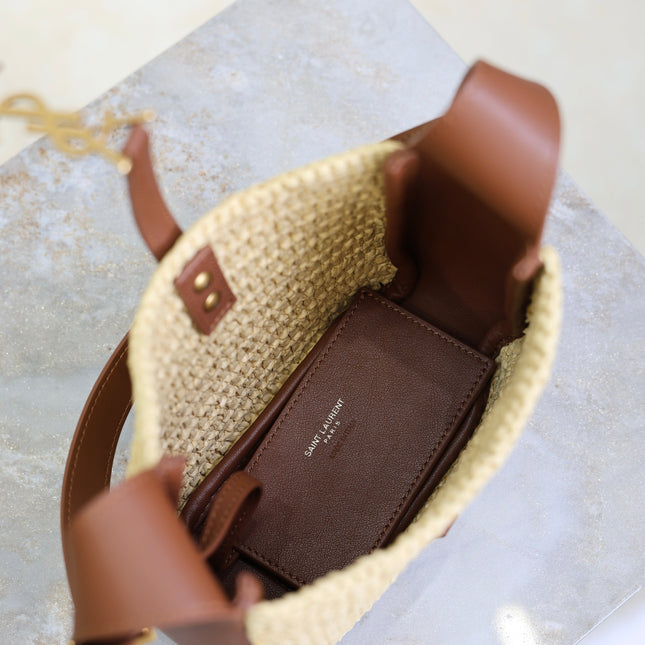 YSL 25S LE 5 À 7 SUPPLE BABY 16 IN RAFFIA AND CALFSKIN GOLD HARDWRE