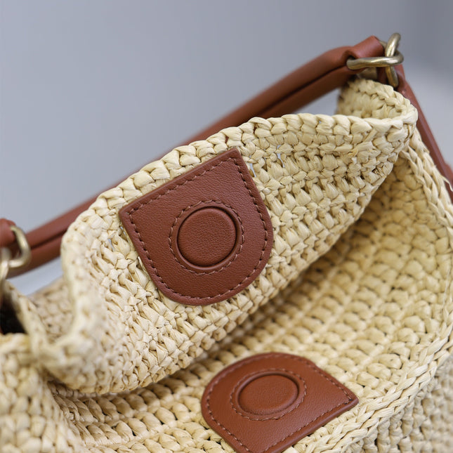 YSL 25S GABY BUCKET BAG 19 IN RAFFIA AND CALFSKIN GOLD HARDWRE