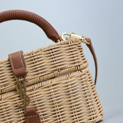 YSL 25S GABY MINI BAG 18 IN OSIER AND BROWN CALFSKIN GOLD HARDWRE