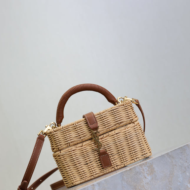 YSL 25S GABY MINI BAG 18 IN OSIER AND BROWN CALFSKIN GOLD HARDWRE
