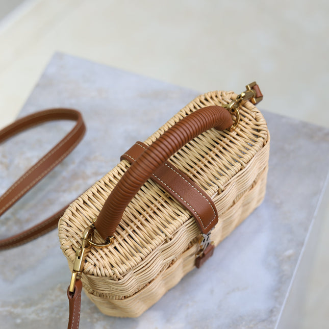 YSL 25S GABY MINI BAG 18 IN OSIER AND BROWN CALFSKIN GOLD HARDWRE