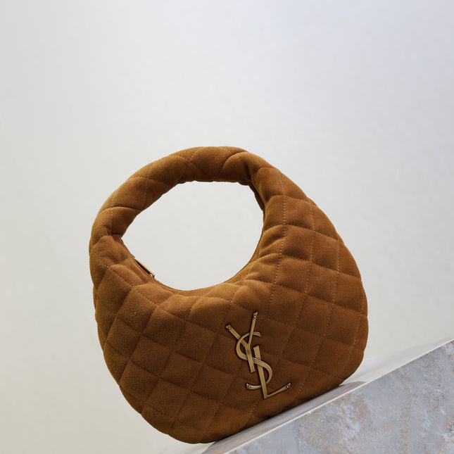 YSL 25S ICARINO MINI 17 IN CARAMEL QUILTED SUEDE GOLD HARDWRE
