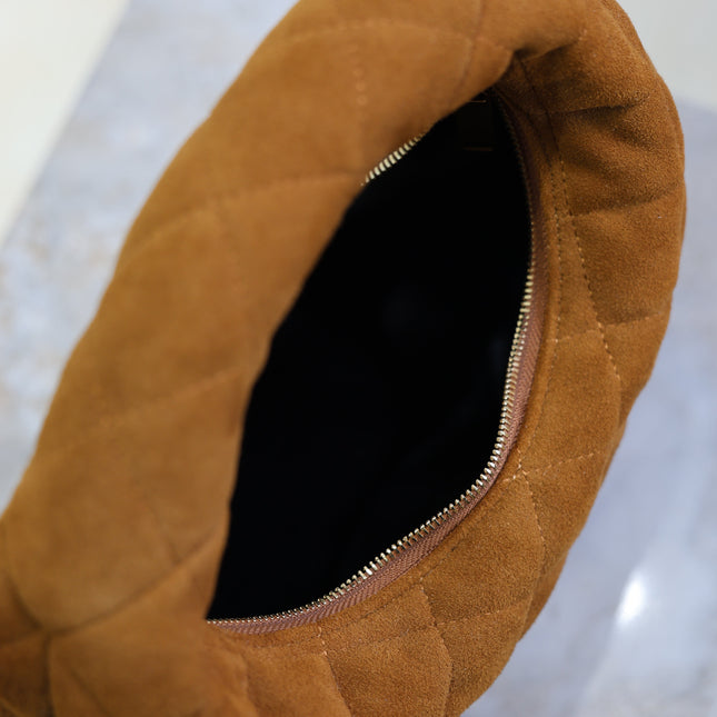 YSL 25S ICARINO MINI 17 IN CARAMEL QUILTED SUEDE GOLD HARDWRE