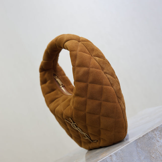 YSL 25S ICARINO MINI 17 IN CARAMEL QUILTED SUEDE GOLD HARDWRE