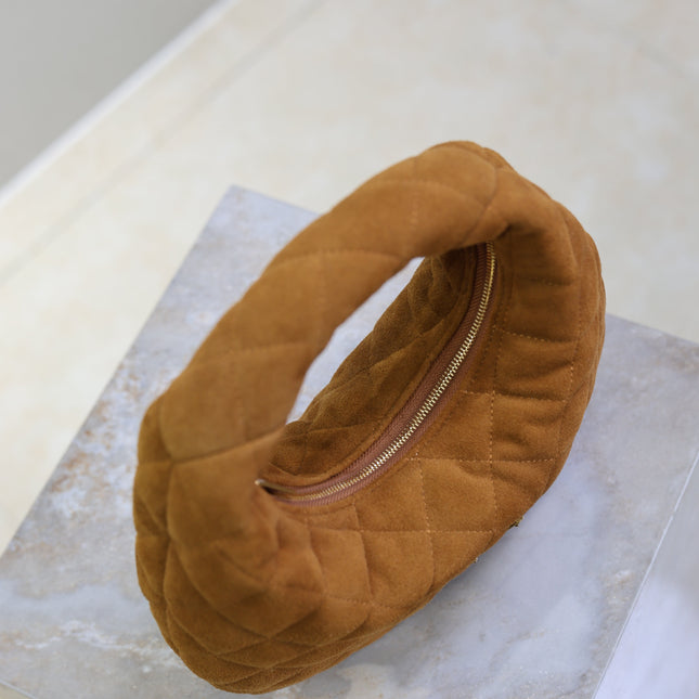YSL 25S ICARINO MINI 17 IN CARAMEL QUILTED SUEDE GOLD HARDWRE
