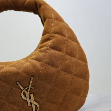 YSL 25S ICARINO MINI 17 IN CARAMEL QUILTED SUEDE GOLD HARDWRE