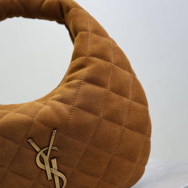 YSL 25S ICARINO MINI 17 IN CARAMEL QUILTED SUEDE GOLD HARDWRE
