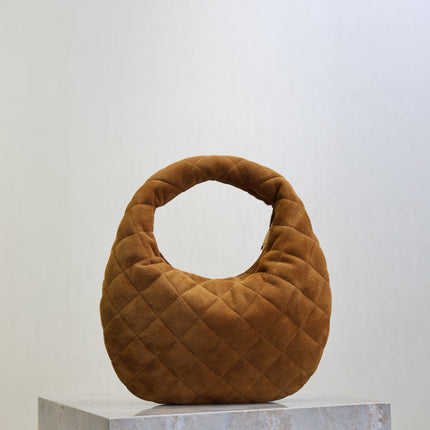 YSL 25S ICARINO MINI 17 IN CARAMEL QUILTED SUEDE GOLD HARDWRE