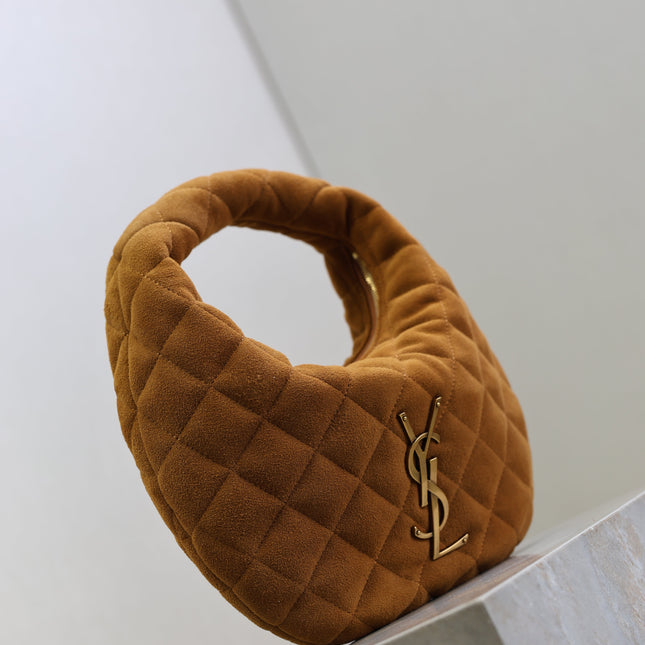 YSL 25S ICARINO MINI 17 IN CARAMEL QUILTED SUEDE GOLD HARDWRE