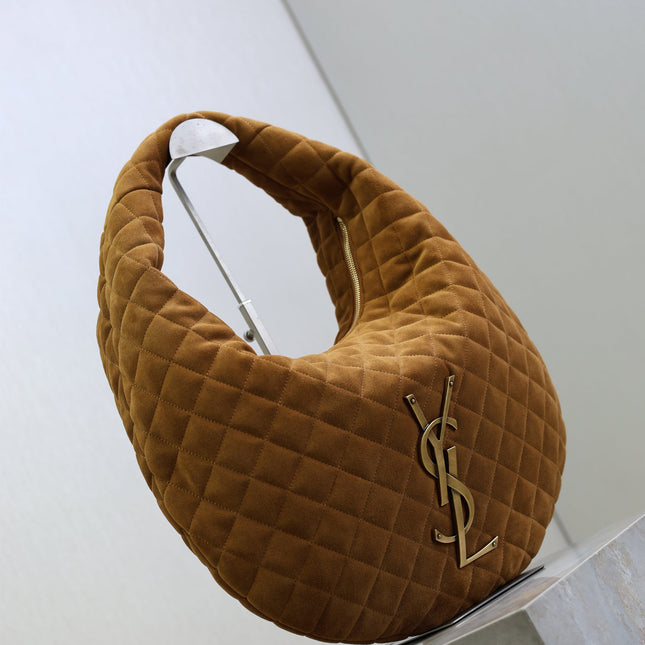 YSL 25S ICARINO 44 IN CARAMEL QUILTED SUEDE GOLD HARDWRE