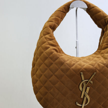 YSL 25S ICARINO 44 IN CARAMEL QUILTED SUEDE GOLD HARDWRE