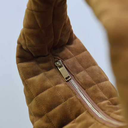 YSL 25S ICARINO 44 IN CARAMEL QUILTED SUEDE GOLD HARDWRE