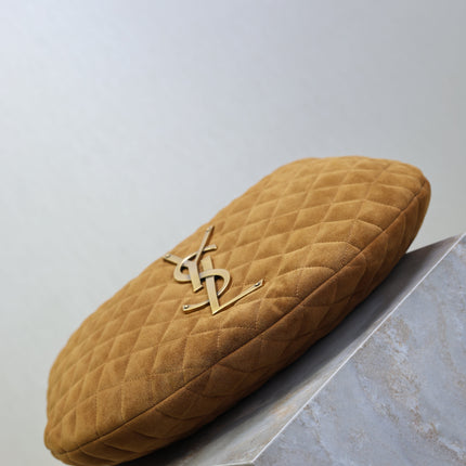 YSL 25S ICARINO 44 IN CARAMEL QUILTED SUEDE GOLD HARDWRE