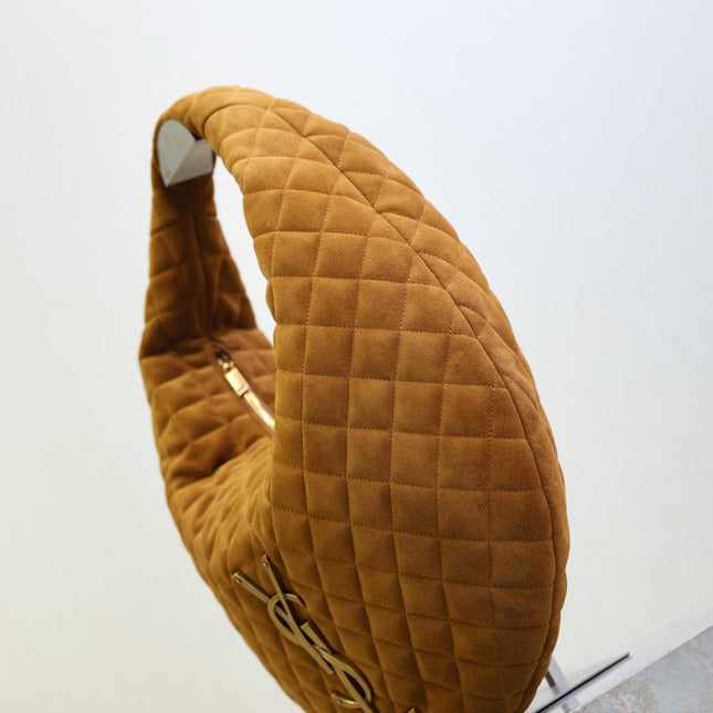 YSL 25S ICARINO 44 IN CARAMEL QUILTED SUEDE GOLD HARDWRE