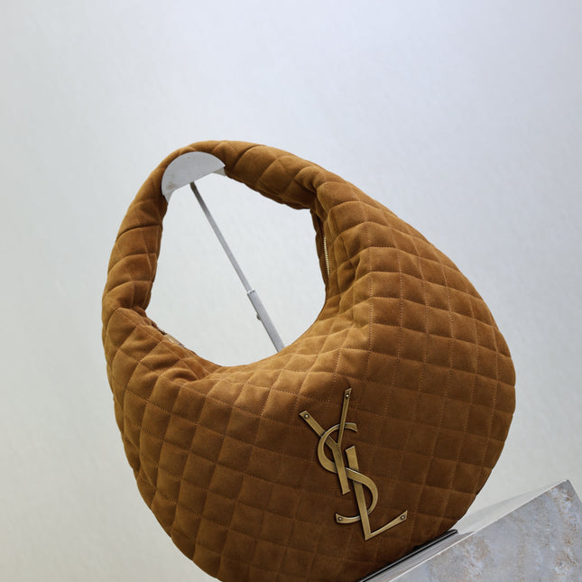 YSL 25S ICARINO 44 IN CARAMEL QUILTED SUEDE GOLD HARDWRE