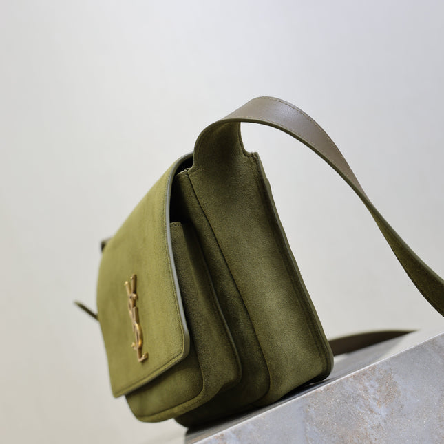 YSL 25S NIKI SATCHEL 22 IN BARLEY GREEN SUEDE GOLD HARDWRE