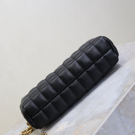 YSL 25S CASSANDRE MATELASSÉ CARRÉ POUCH ON CHAIN 18 IN BLACK LAMBSKIN
