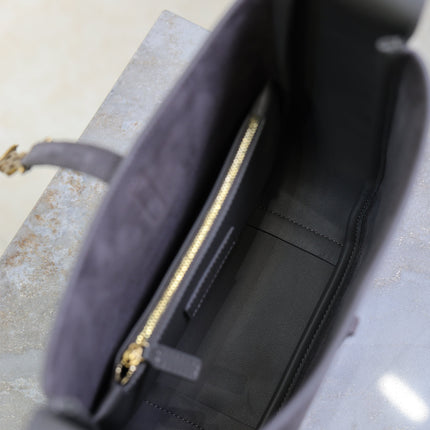 YSL 25S LE 5 À 7 SUPPLE SMALL 23 IN DARK GRAY SUEDE GOLD HARDWRE
