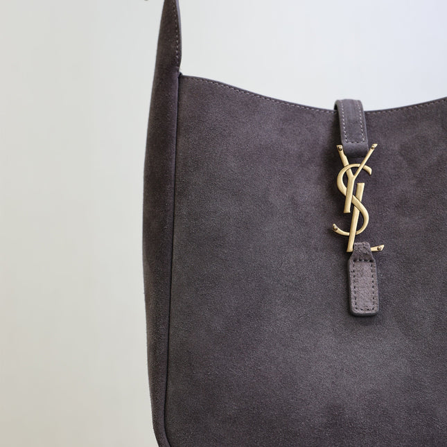 YSL 25S LE 5 À 7 SUPPLE SMALL 23 IN DARK GRAY SUEDE GOLD HARDWRE