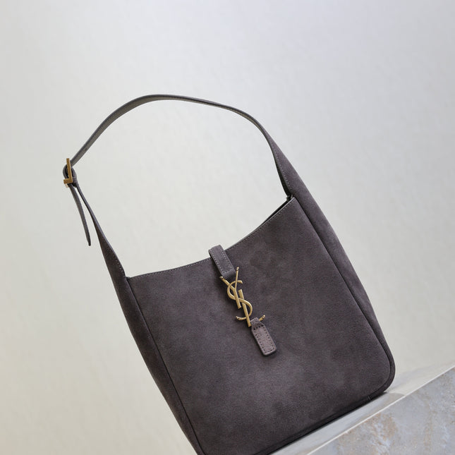 YSL 25S LE 5 À 7 SUPPLE SMALL 23 IN DARK GRAY SUEDE GOLD HARDWRE