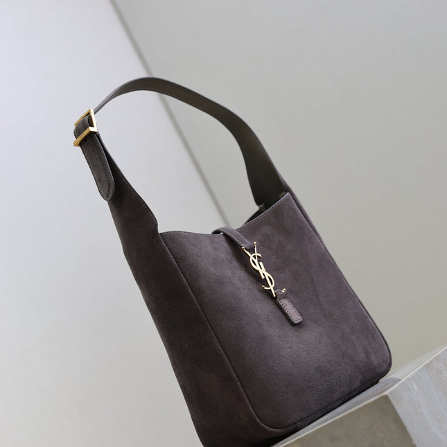 YSL 25S LE 5 À 7 SUPPLE SMALL 23 IN DARK GRAY SUEDE GOLD HARDWRE