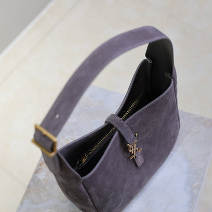 YSL 25S LE 5 À 7 SUPPLE SMALL 23 IN DARK GRAY SUEDE GOLD HARDWRE