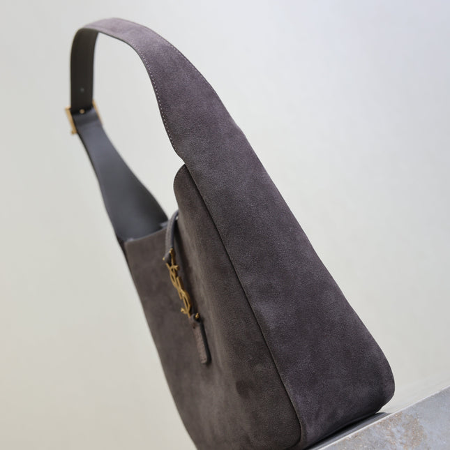 YSL 25S LE 5 À 7 SUPPLE SMALL 23 IN DARK GRAY SUEDE GOLD HARDWRE