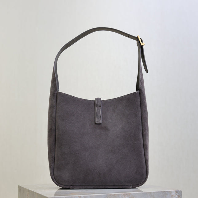 YSL 25S LE 5 À 7 SUPPLE SMALL 23 IN DARK GRAY SUEDE GOLD HARDWRE