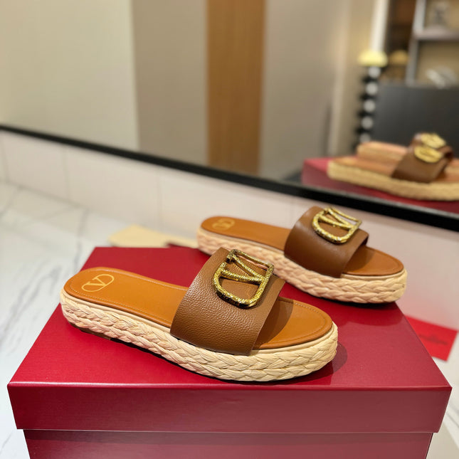 VLTN ESPADRILLE SLIDES 25S IN BROWN LAMBSKIN STYLE 2