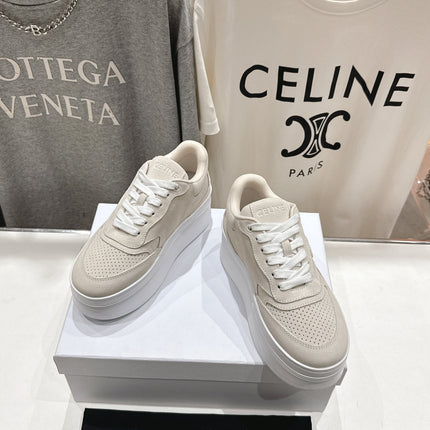 BLOCK SNEAKERS WITH EMBROIDERED TRIOMPHE IN PARCHMENT BEIGE SUEDE
