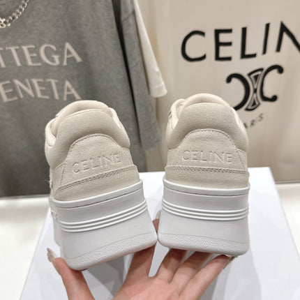 BLOCK SNEAKERS WITH EMBROIDERED TRIOMPHE IN PARCHMENT BEIGE SUEDE