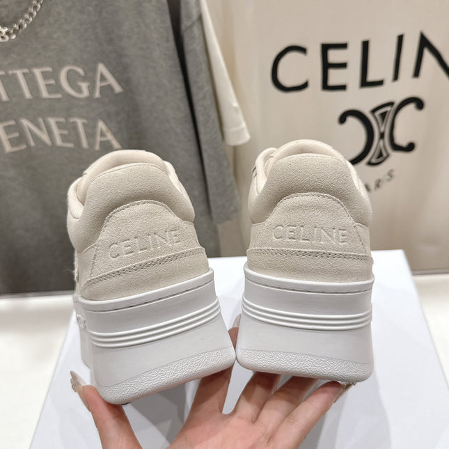 BLOCK SNEAKERS WITH EMBROIDERED TRIOMPHE IN PARCHMENT BEIGE SUEDE