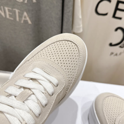 BLOCK SNEAKERS WITH EMBROIDERED TRIOMPHE IN PARCHMENT BEIGE SUEDE