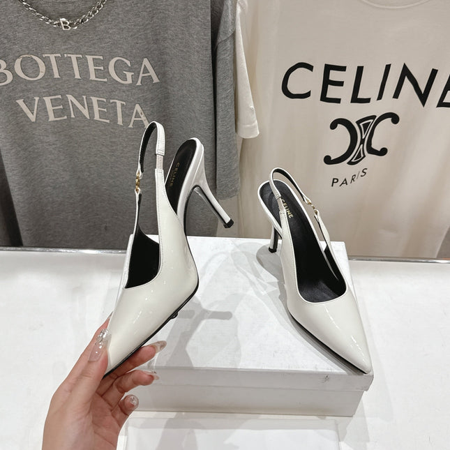 JUDY TRIOMPHE STILETTO SLINGBACK 75MM IN WHITE PATENT CALFSKIN
